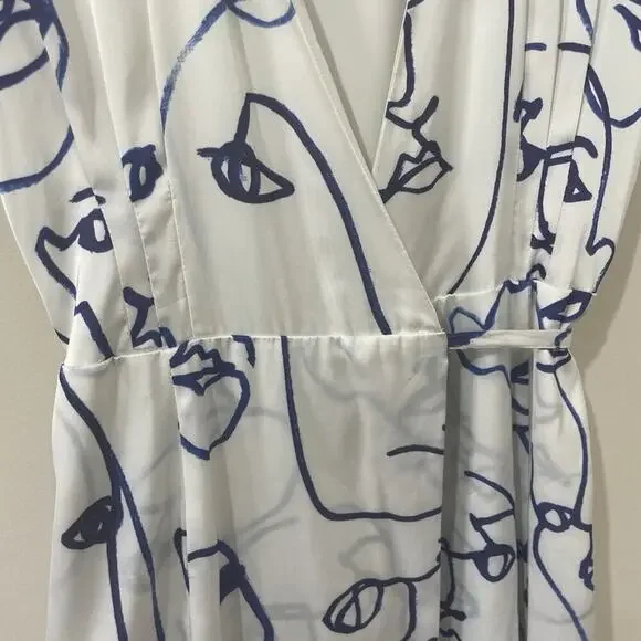 Hutch Printed Rosa Artsy Wrap Short Sleeve Tiered Midi Dress Faces White Size XS - Picture 5 of 11